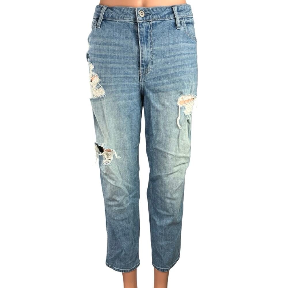 Hollister Girlfriend Blue Denim High Rise Distressed Ankle Straight Leg Jeans 15